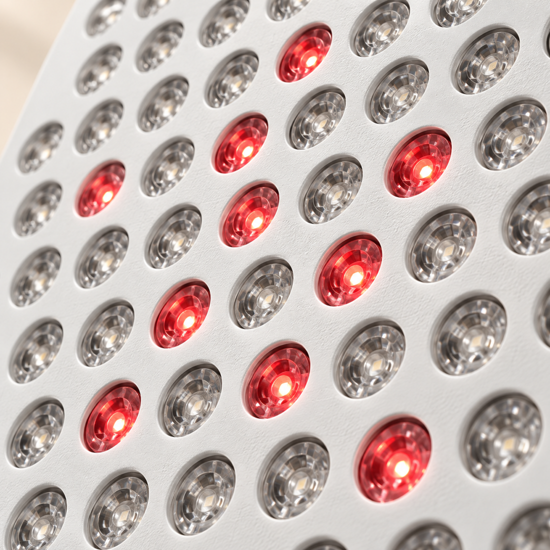 Close-up of the Kivorla red light panel's LEDs