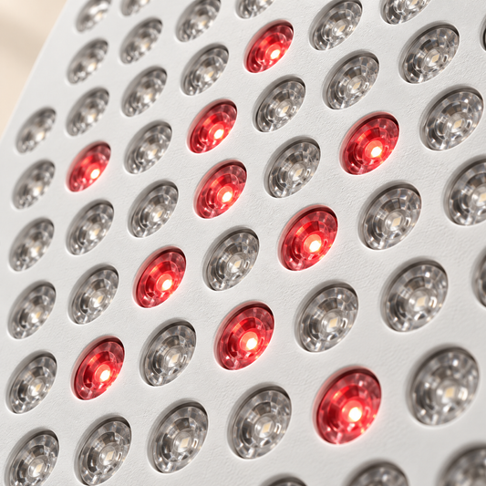 Close-up of the Kivorla red light panel's LEDs