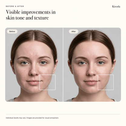 Before-and-after comparison of a woman's facial skin